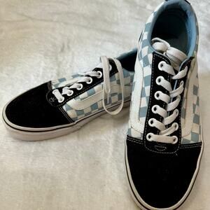 Vans Blue Checkered Black Colorblock Low Top Women’s 8 Lace Shoes